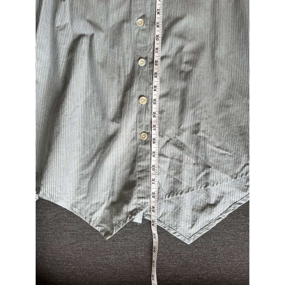 Tulip Blue Pinstripe Button Down Shirt Medium Long Sleeve Asymmetrical Lagenlook - Picture 7 of 7